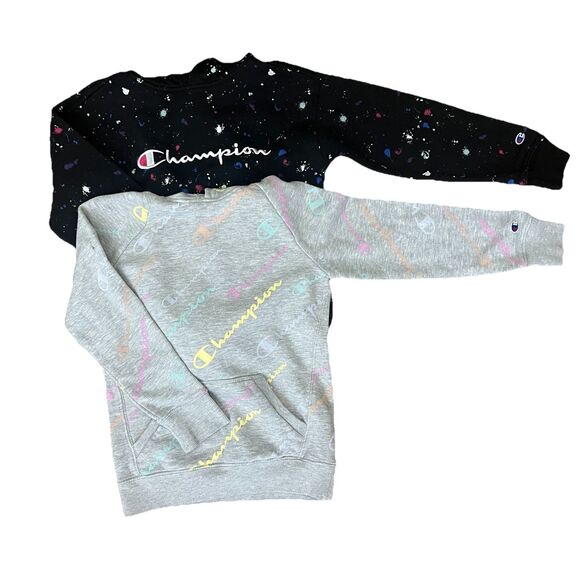 Lot Of 2- Champion Girls Black & Gray Pullover Logo Hoodies Sweater Size Small - Picture 1 of 9